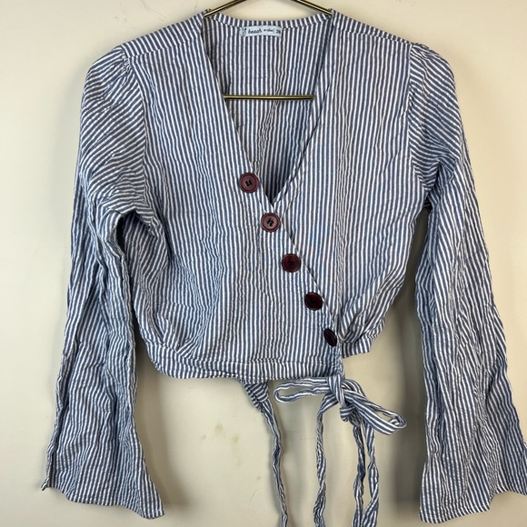 Beach by Gemo Blue Striped Crop Blouse, 38 - Picture 2 of 5